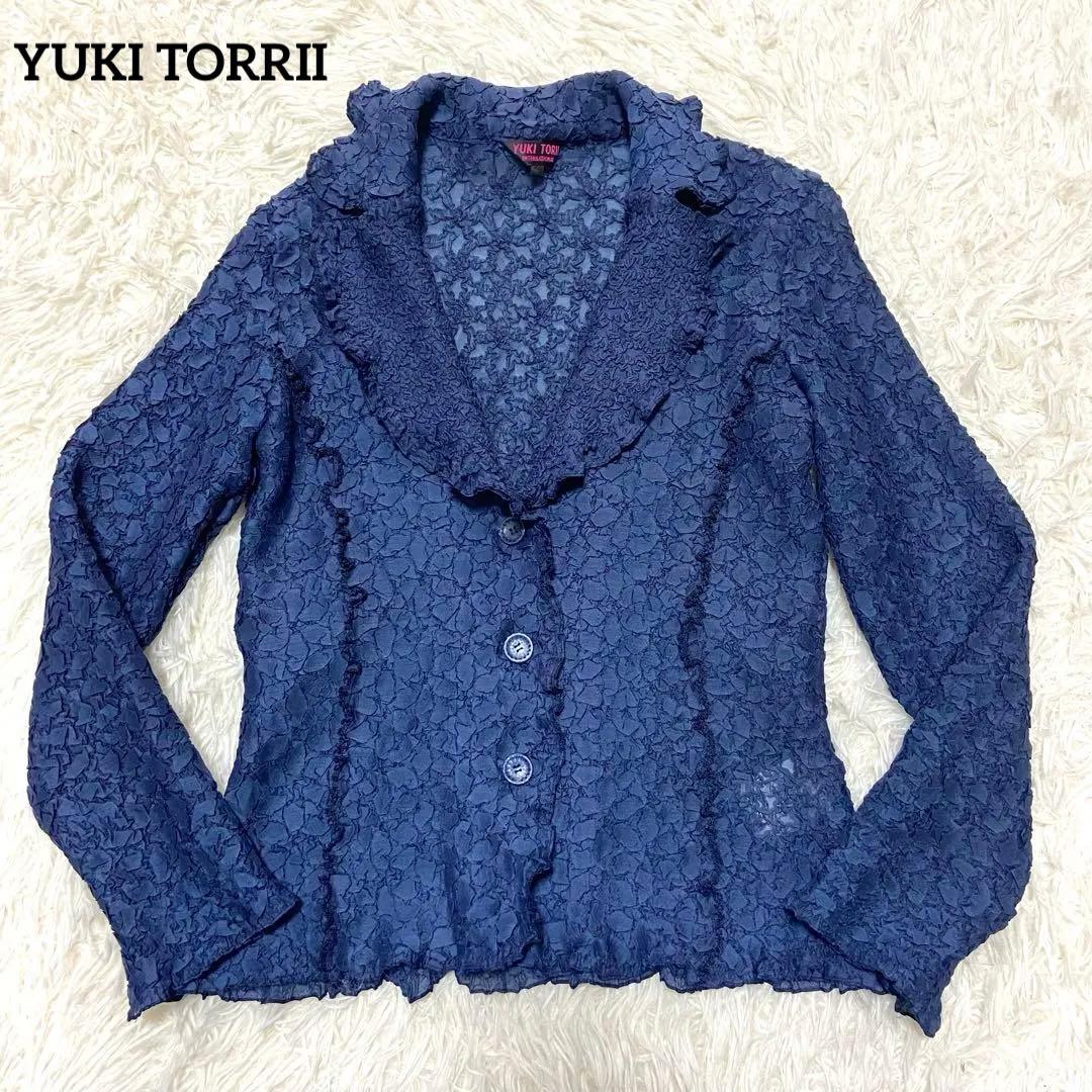 美品　YUKI TORRII ユキトリイ　プリーツ　カーディガン　L size YUKI TORII INTERNATIONAL - ユキトリイ カーディガン レース ピンク色