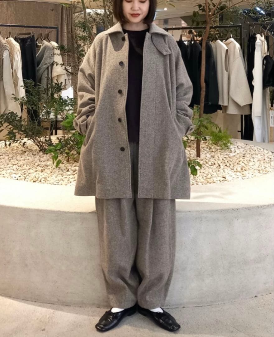 新品タグ付 かぐれ ヘリンボンウールショートコート ベージュ 今季完売