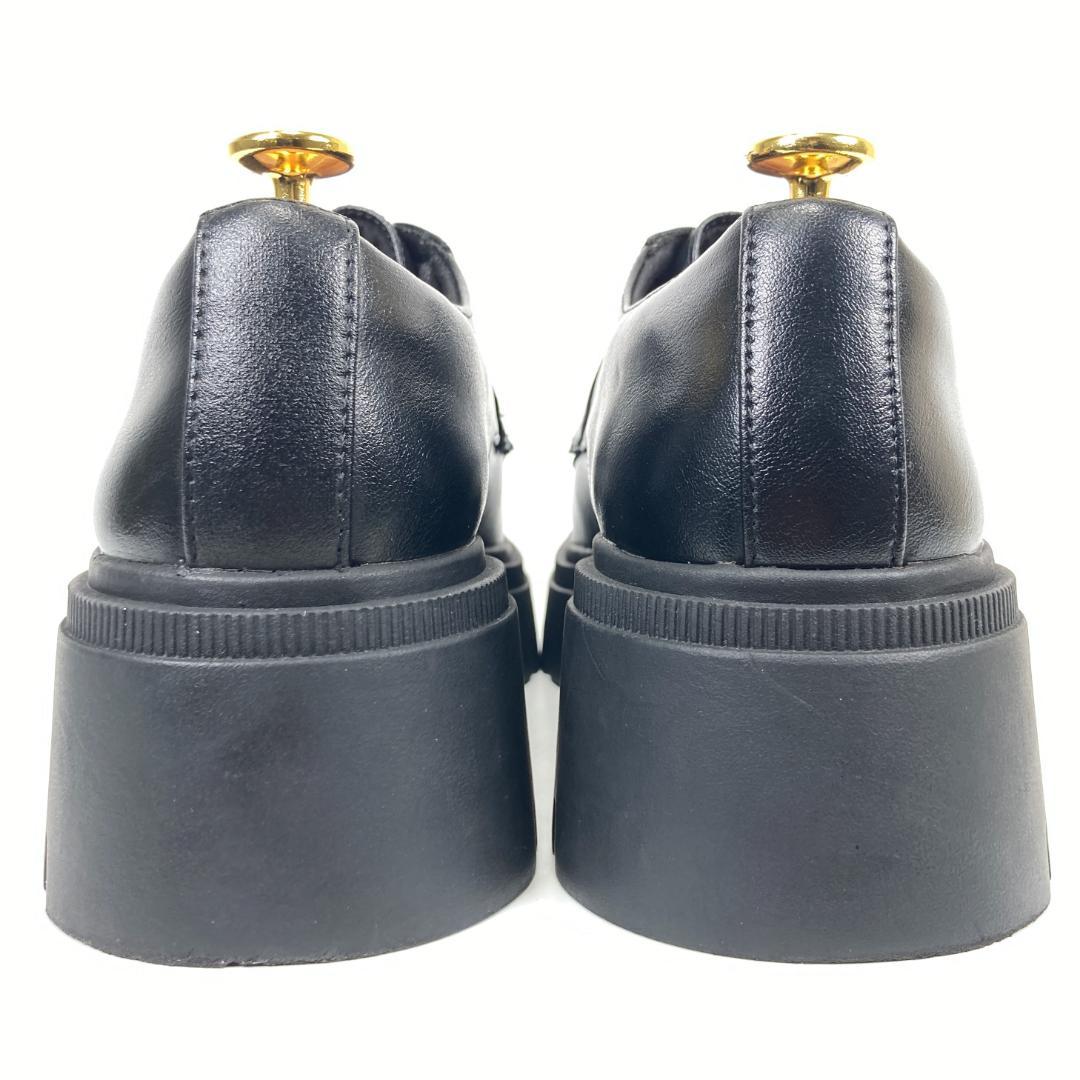 美品 ZARA ザラ モックトゥ厚底チャンキーヒールレザーシューズ