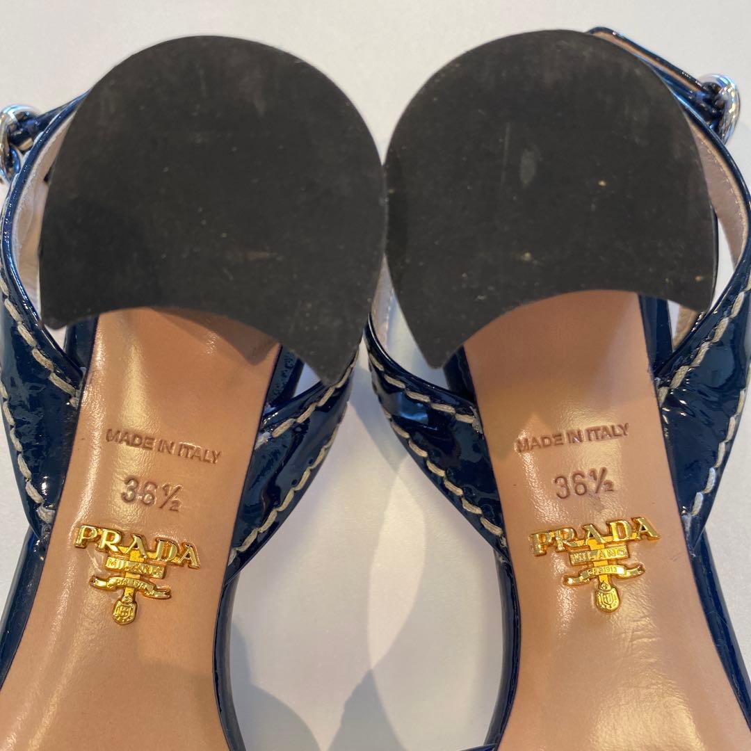 美品』PRADAレディースネイビー￼エナメルサンダル23.5 チャンキー