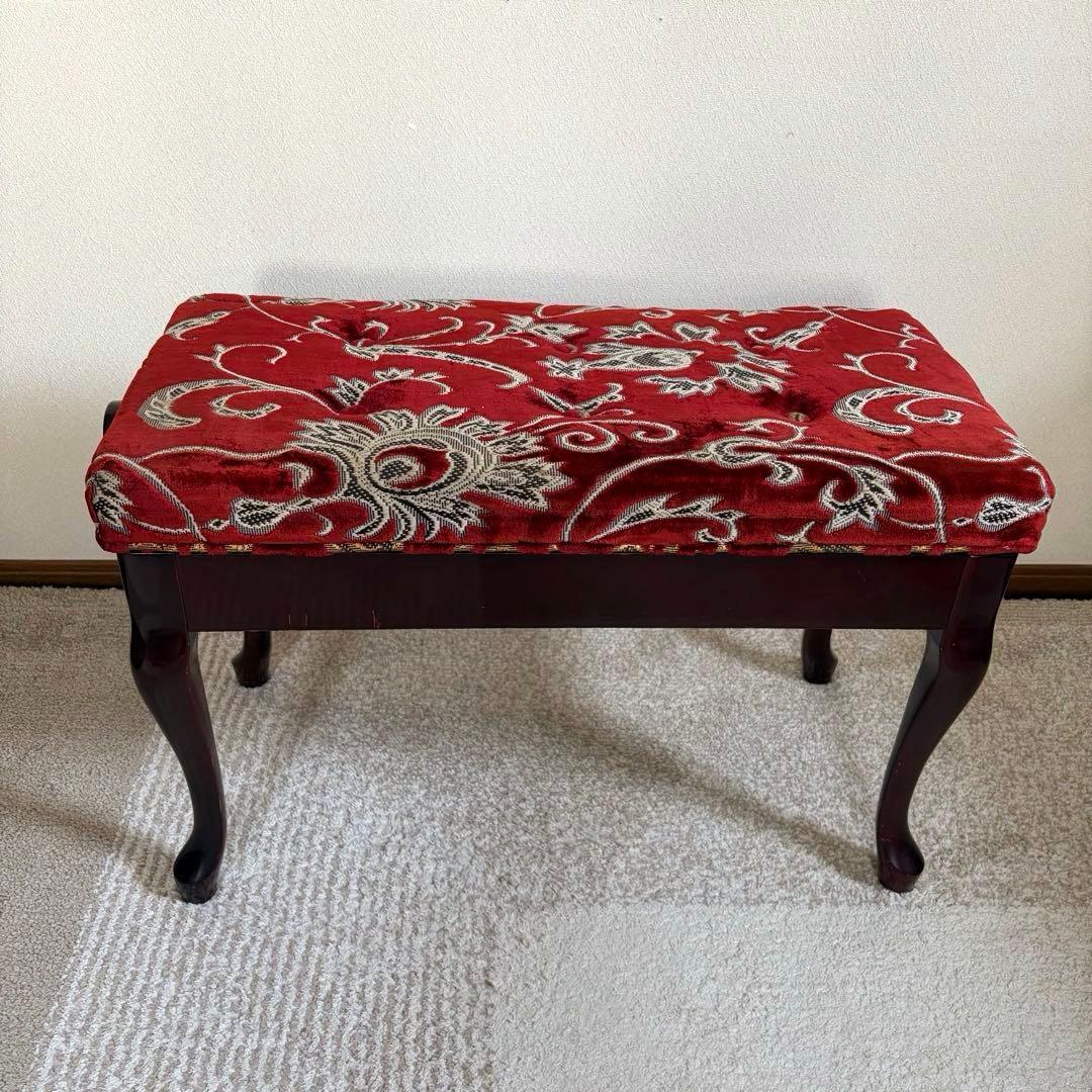 アンティーク／猫脚スツール／ベルベット／ピアノ椅子／昇降式／ベロア