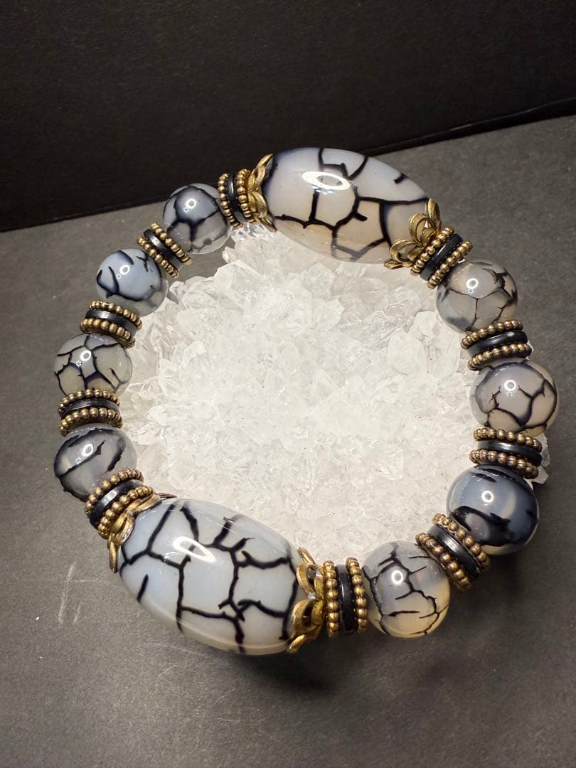 ドラゴン瑪瑙天珠 ブレスレット ◇緑瑪瑙龍神天珠＆ドラゴンアゲート（龍紋瑪瑙）のブレスレット⁡ 9000