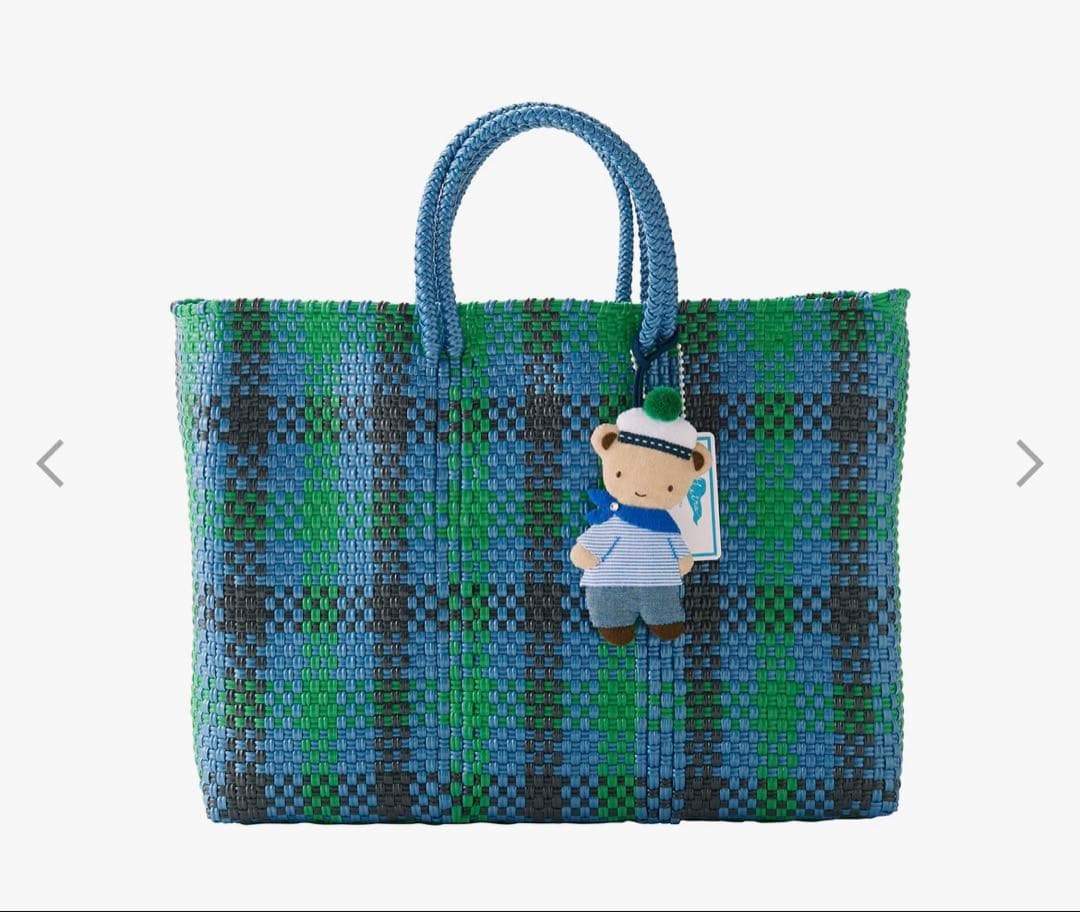 Familiar 青緑チェック かごバッグ ファミリア メルカドバック - メルカリ