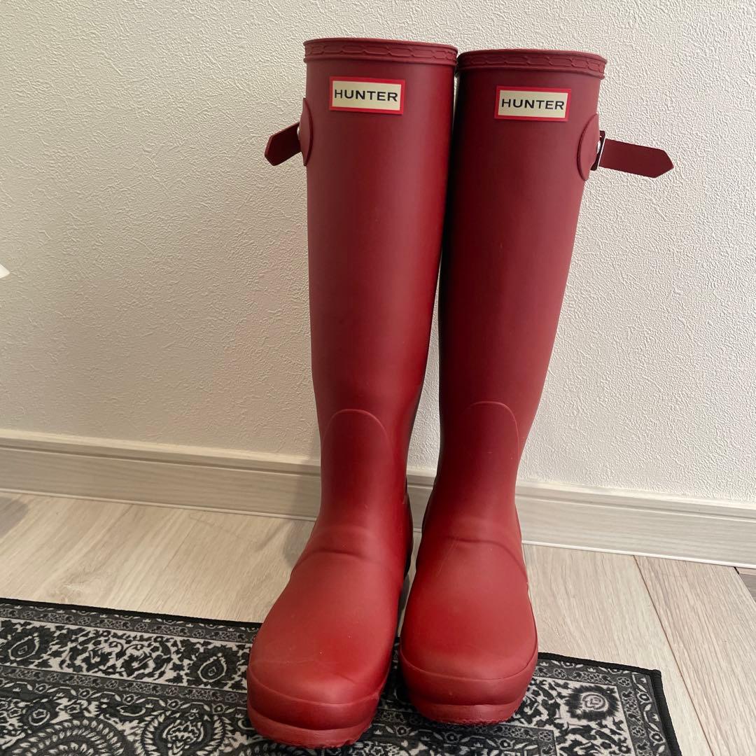 HUNTER レッド ロングブーツ　長靴　レインブーツ オリジナル トール グロス - ミリタリー レッド