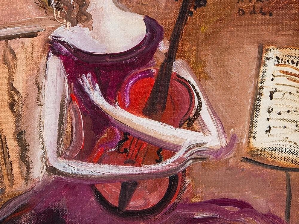 ◇織田広比古 『赤いヴァイオリン』 油彩 3号◇検）織田広喜 宮永岳彦