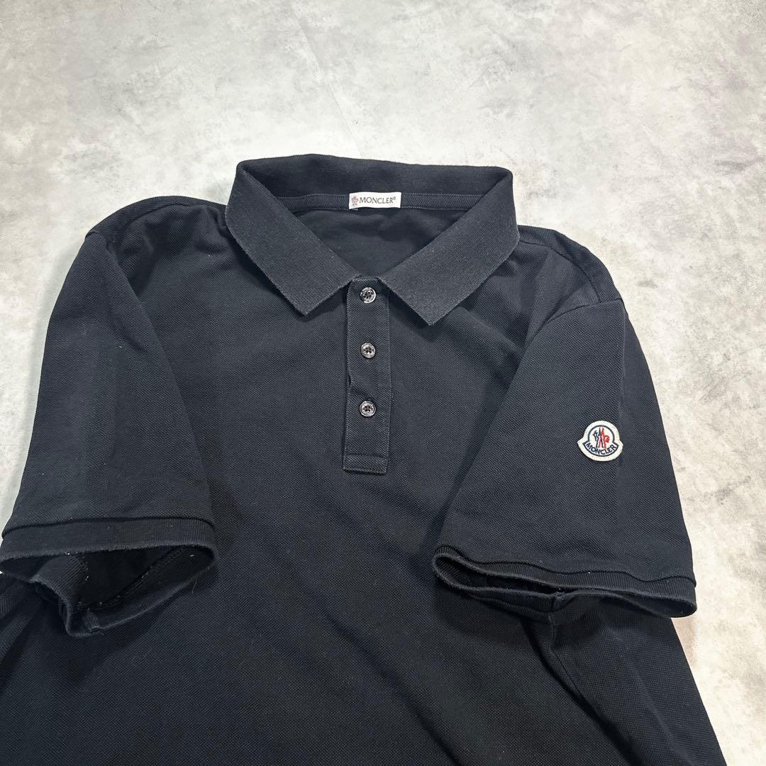 MONCLER 首ロゴ ポロシャツ 半袖 モンクレール 襟裏ロゴ ブラック