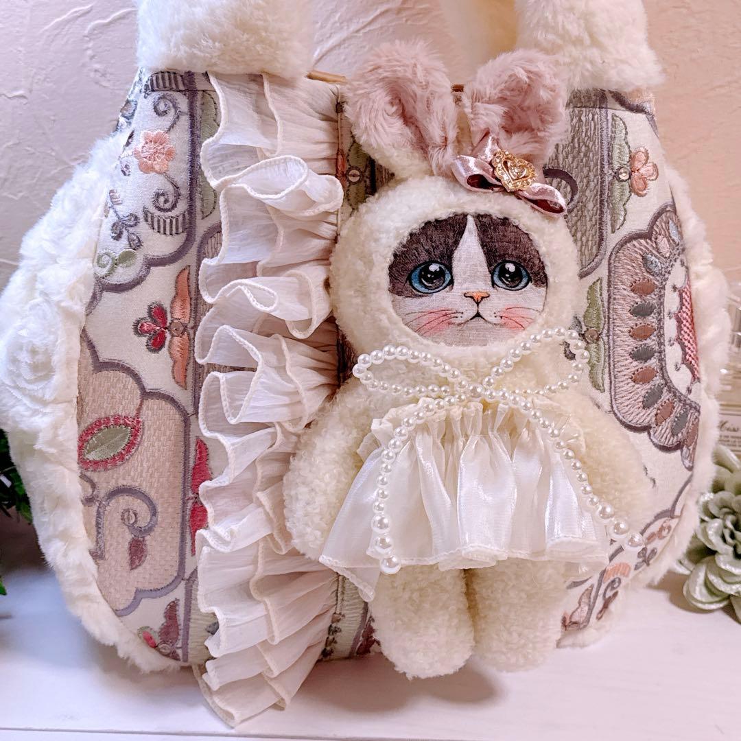 あ*き様 コヤンイサムチョン♡新柄インド刺繍のうさミルクちゃんのラウンドトートバ コヤンイサムチョン サイドポケットトートバッグ ピンク ルミちゃん