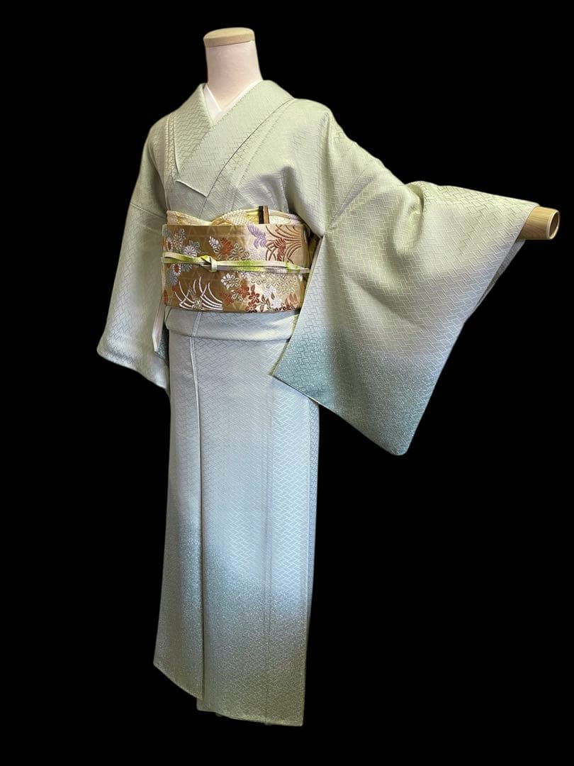 着物 礼装 正絹 色無地 暈し 早春の黄緑色 4点フルセット S〜Mサイズ