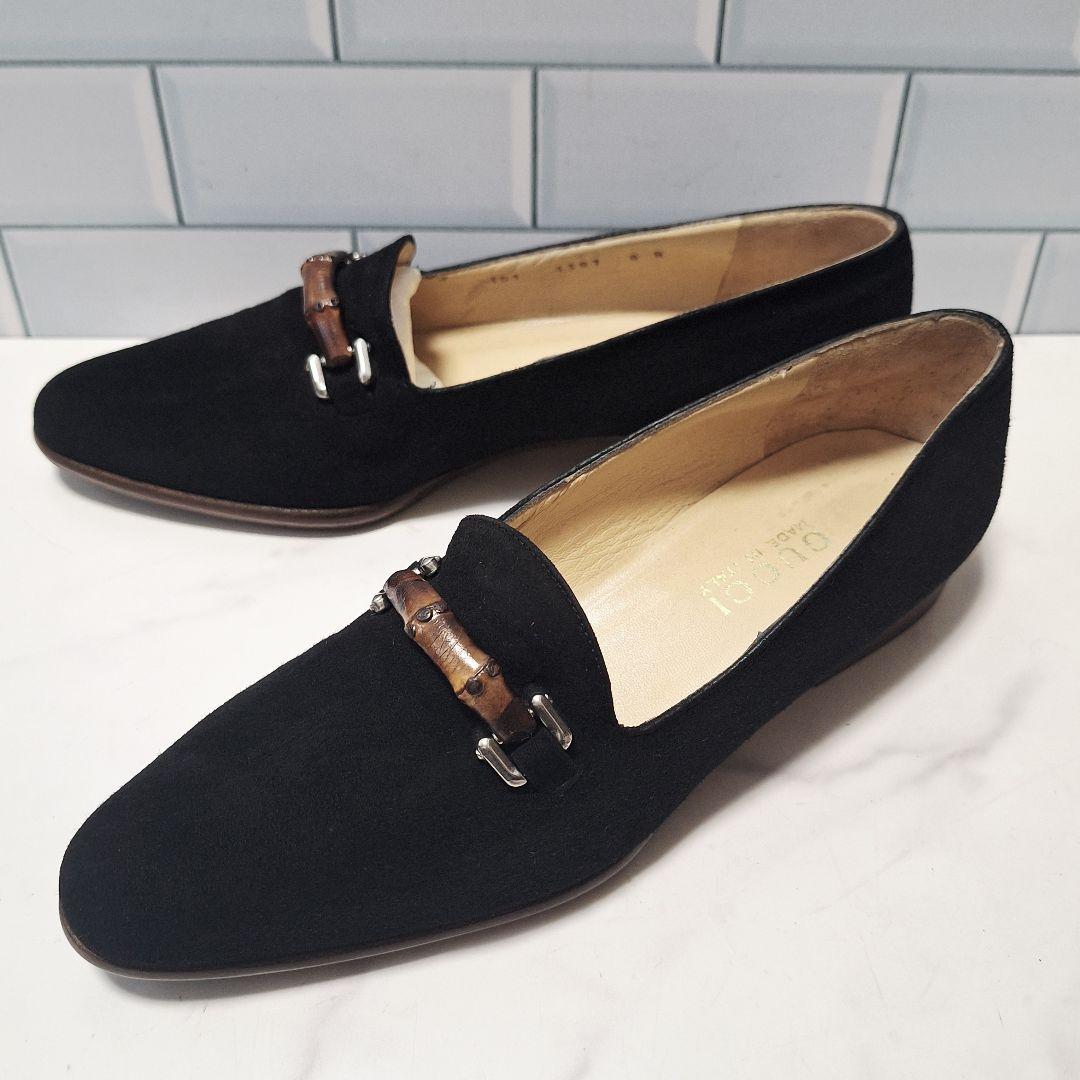 【良品】 GUCCI グッチ バンブービット ローファー 25 スエード 黒 motto-motto_3908m