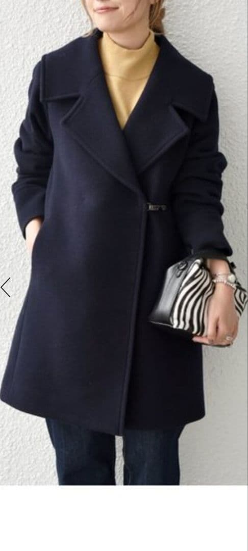 ships any WEB限定ウール ラペル コート ネイビー - メルカリ