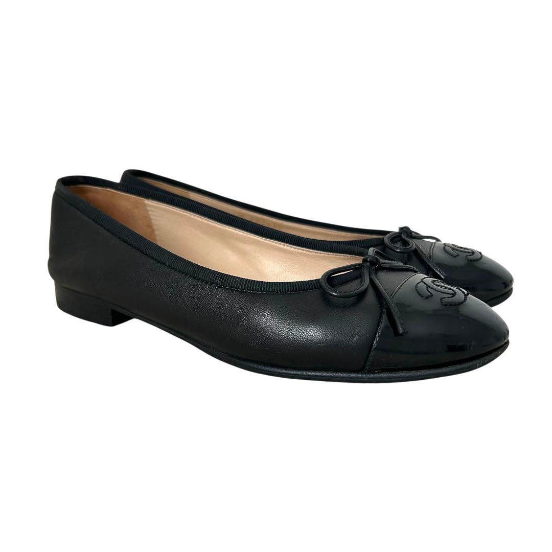 CHANEL シャネル フラットシューズ ココマーク 黒 23.5cm 36.5