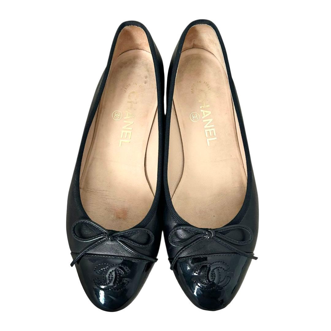 CHANEL シャネル フラットシューズ ココマーク 黒 23.5cm 36.5