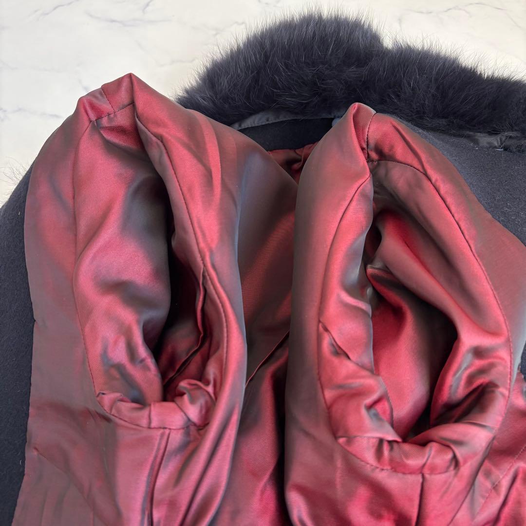 Sov. ソブ ブルーフォックスファー付 アンゴラロングコート 38 紺