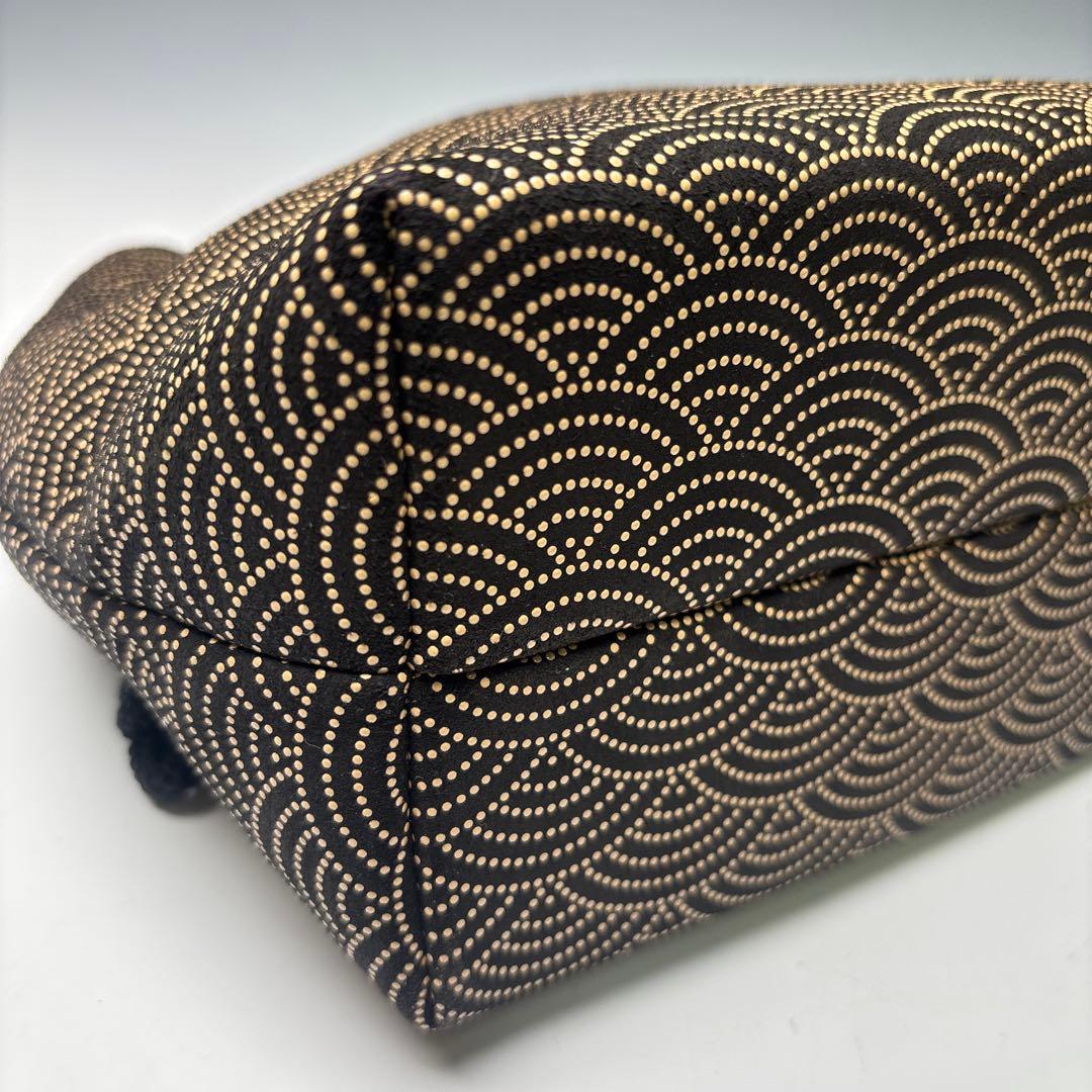 印傳屋 巾着袋 信玄袋 鶴銀杏と青海波文 甲州印伝 鹿