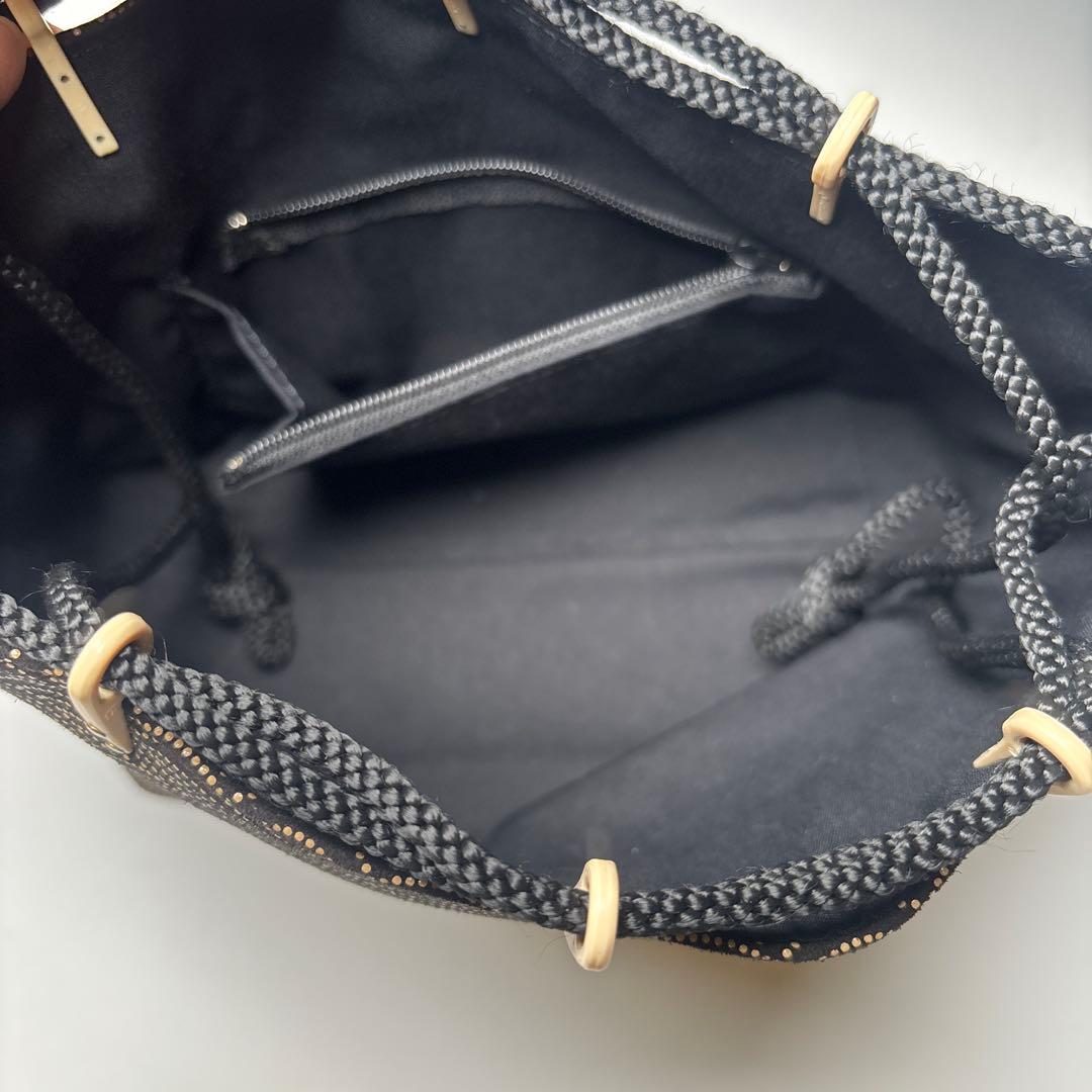 印傳屋 巾着袋 信玄袋 鶴銀杏と青海波文 甲州印伝 鹿