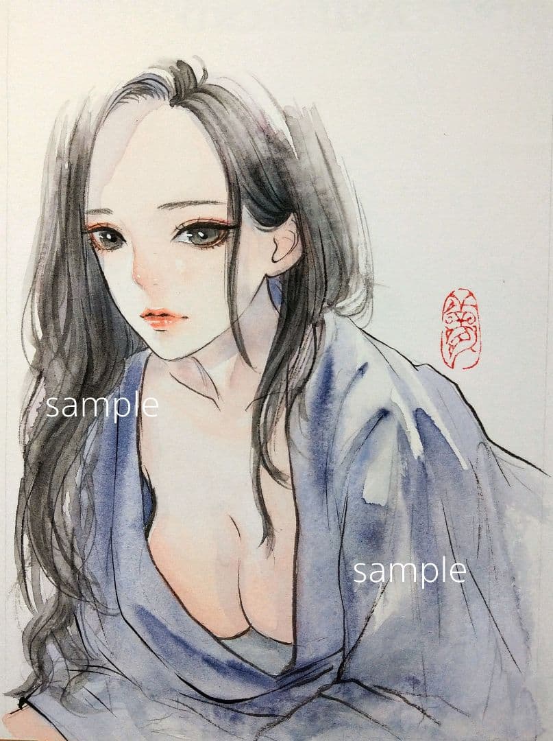 手描きイラスト 肉筆原画 美人画 水彩画 セクシー グラビア オリジナル