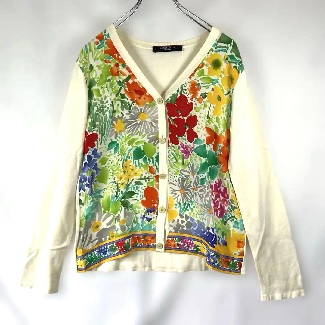 LEONARD レオナール 花柄 カーディガン シルク混 長袖 PARIS - メルカリ
