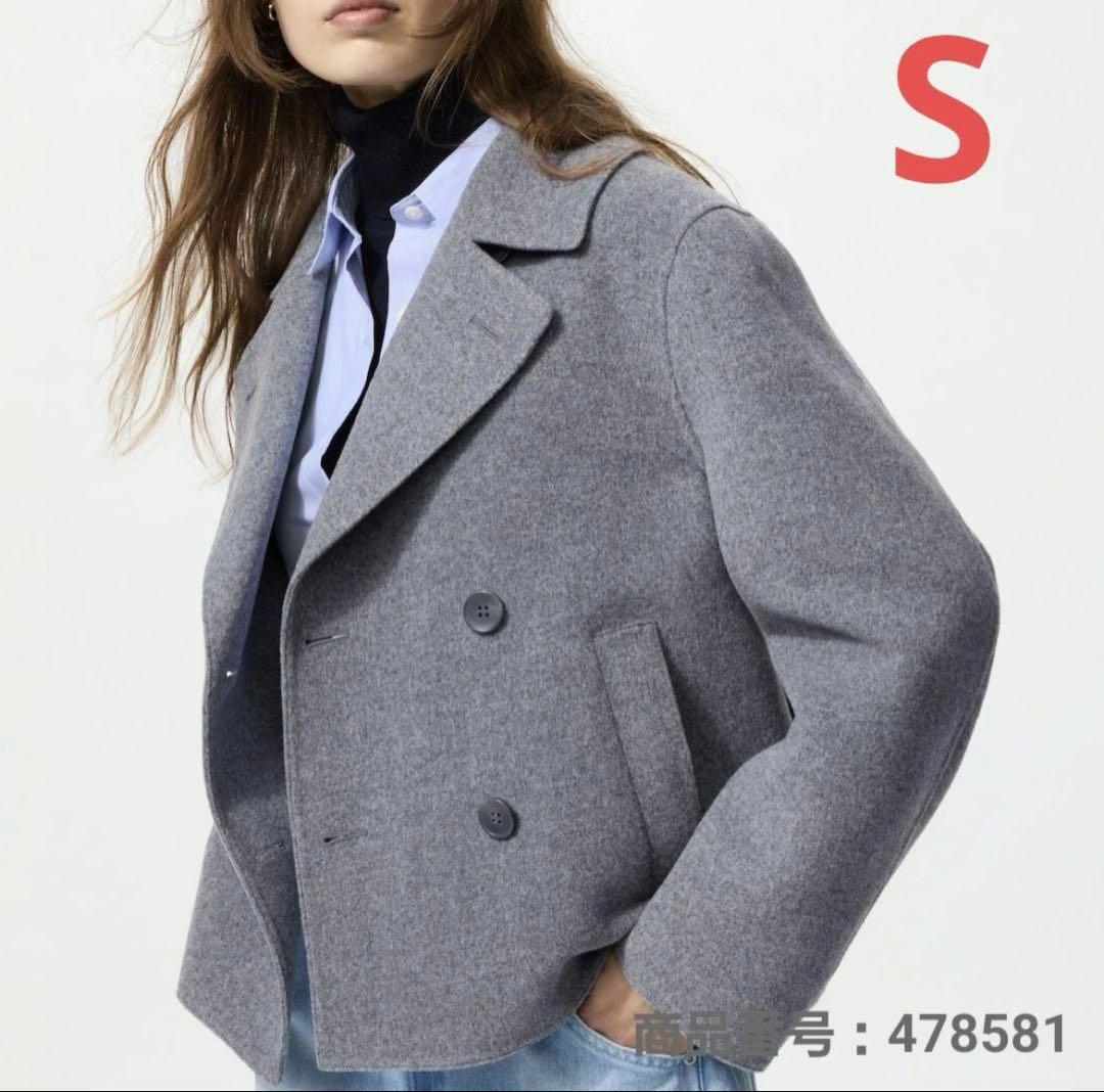 ユニクロ ダブルフェイスショートコートリラックスフィット ピーコート グレー ダブルフェイスショートコートリラックスフィット｜ユニクロの通販