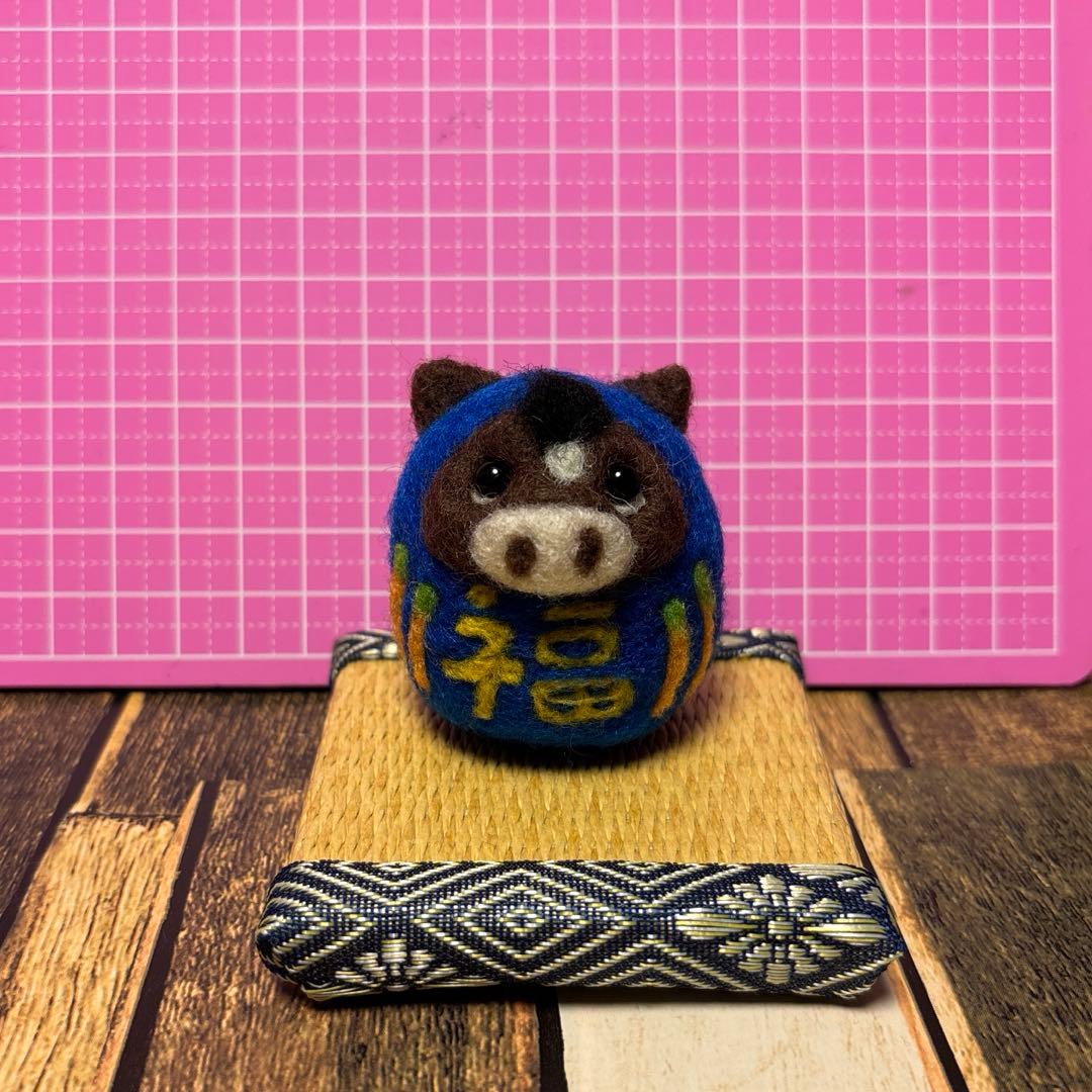 干支だるま☆馬青だるま(福【羊毛フェルト・アクレーヌ】)縁起物／午年