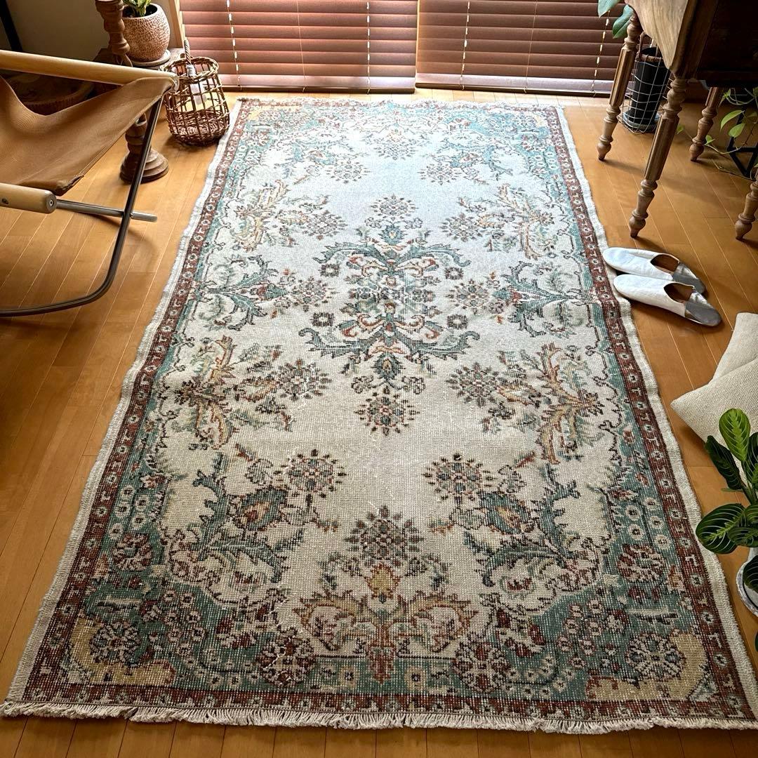 117×214 エメラルドグリーン　メダリオンボタニカル　トルコヴィンテージラグ ギャッベ（ギャベ）専門店 インプレッションオブギャッベ / オーバー