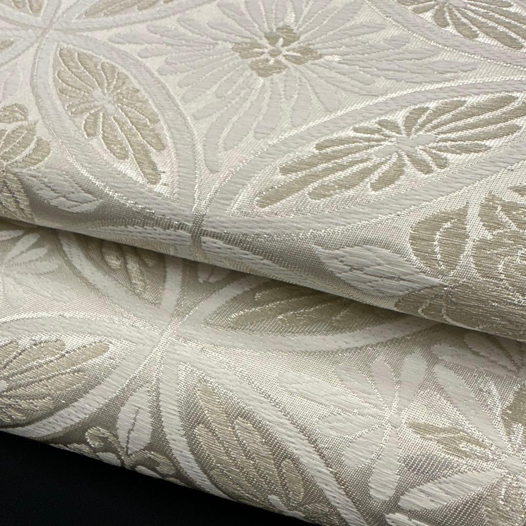 新品 正絹 袋帯 西陣 華翔苑 藤本仁 全通 七宝 白 薄クリーム 未