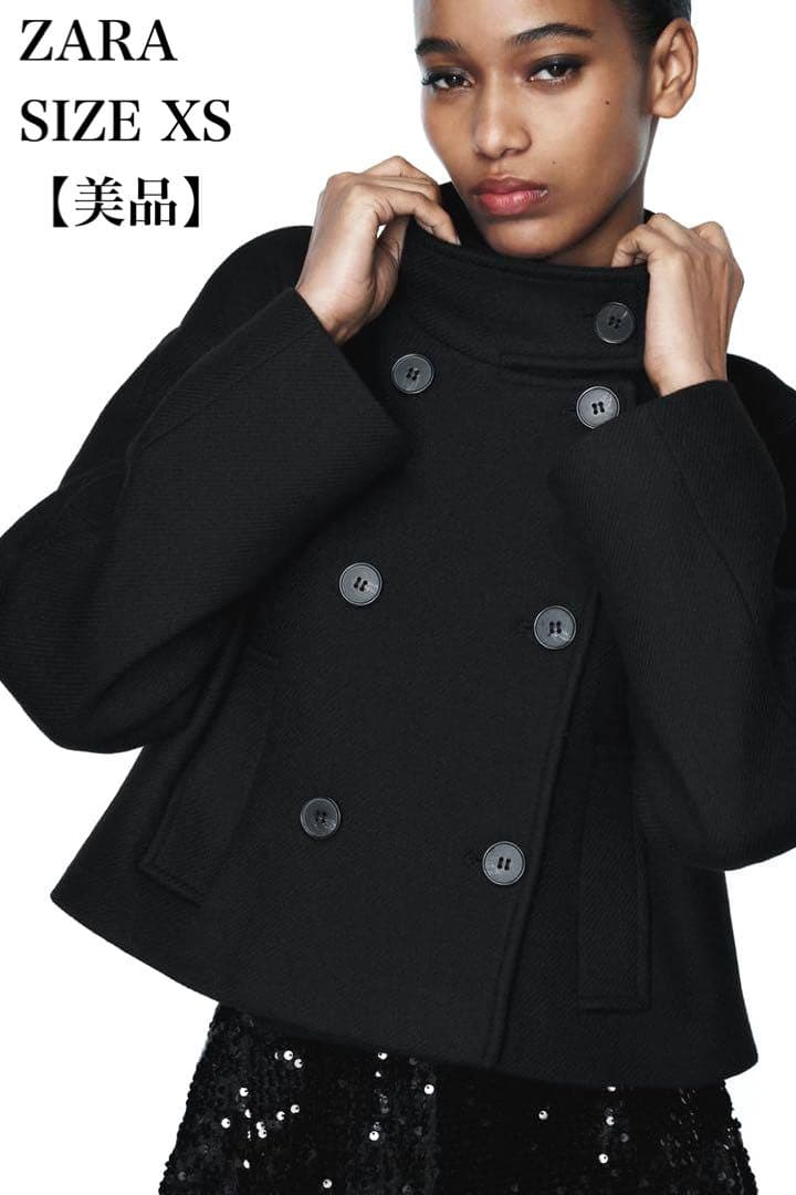 美品】ZARA ザラ クロップド ダブルブレスト ウールブレンドコート