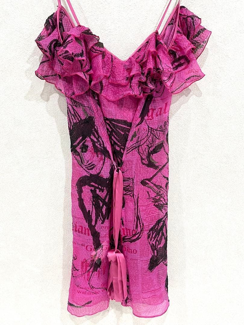 h832 新品 希少 ジョンガリアーノ プリント フリル キャミソール イタリア