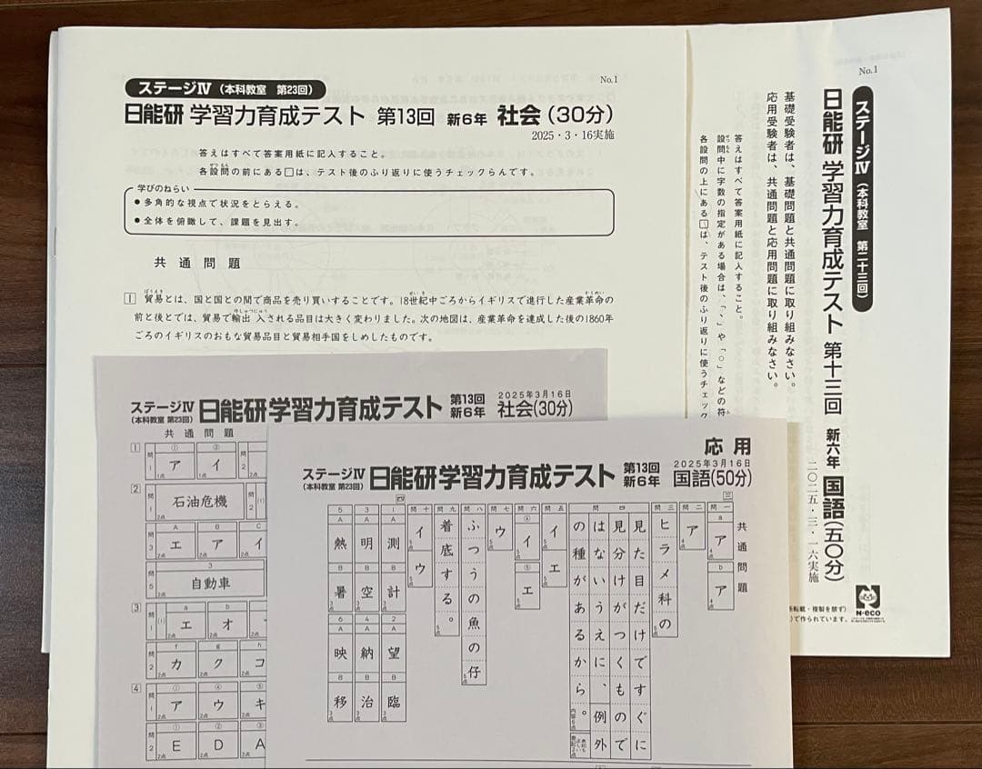 日能研 学習力育成テスト2025年3月16日 ステージⅣ第12回 新6年生
