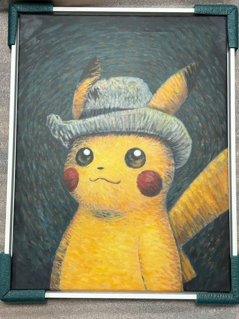 ゴッホ展 ピカチュウ キャンバス サイズM（50×65） 白木枠 証明書付き ゴッホピカチュウ キャンバスアート 金枠 絵画 証明書 シリアル有