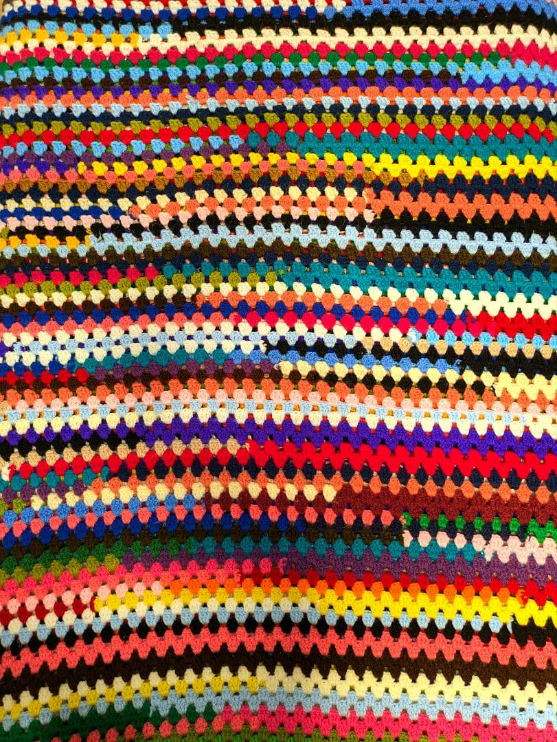 手編み マルチカバー こたつカバー ベッドカバー レトロポップ ソファ