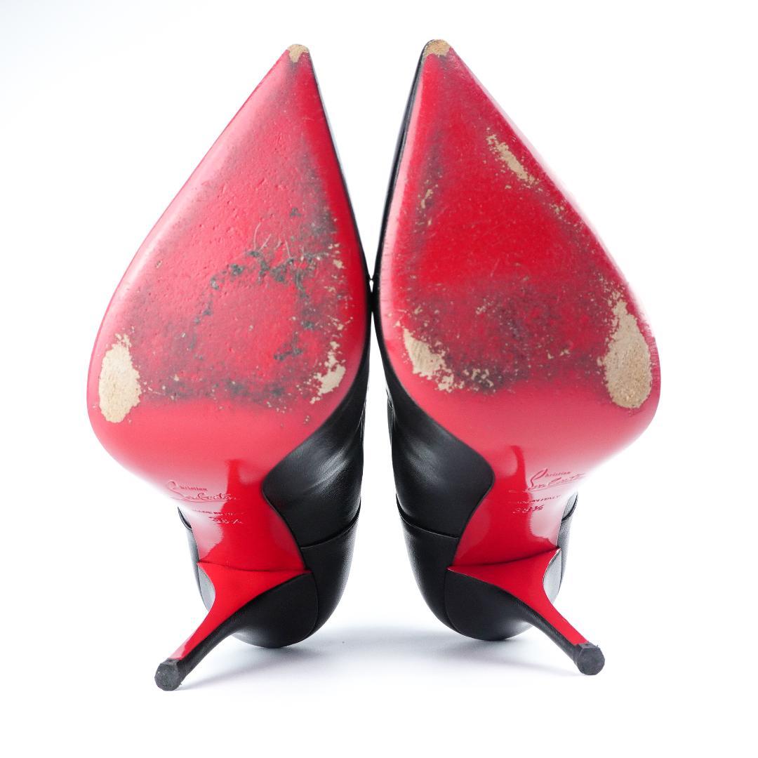 24.5cm ルブタン黒レザーポインテッドトゥブーティ バレンタインデー最適
