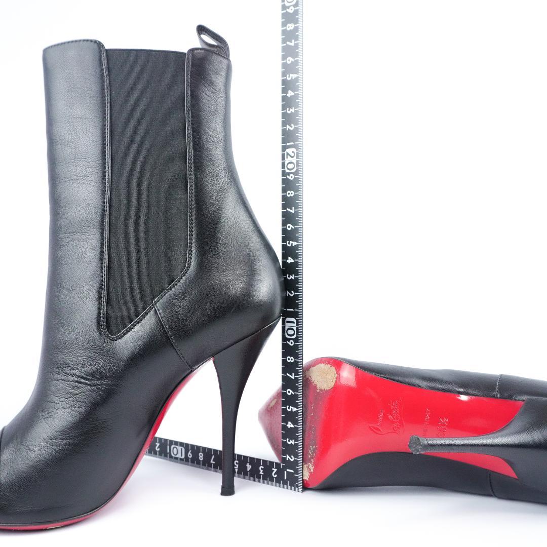 24.5cm ルブタン黒レザーポインテッドトゥブーティ バレンタインデー最適
