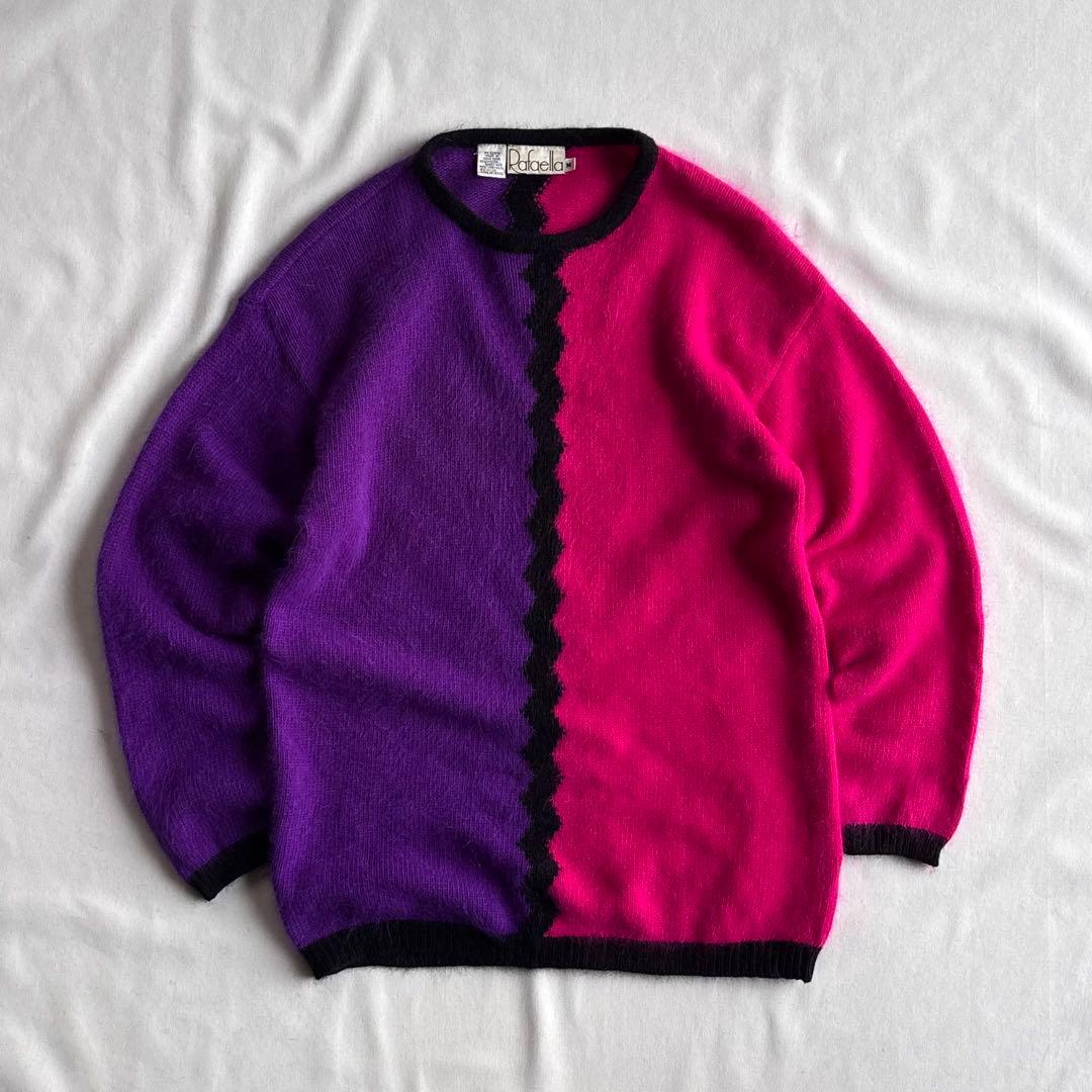 80s USA label angora×lambswool art knit 1980s Chevron Knit Rayon Angora Sweater | x-small/small – Birthday