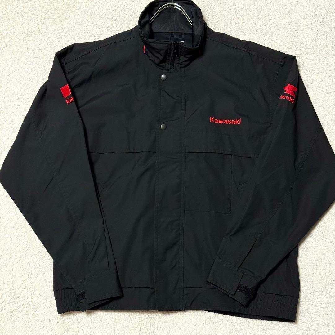 希少 美品 3L カワサキ 純正 ナイロンジャケット ブルゾン ロゴ刺繍 黒