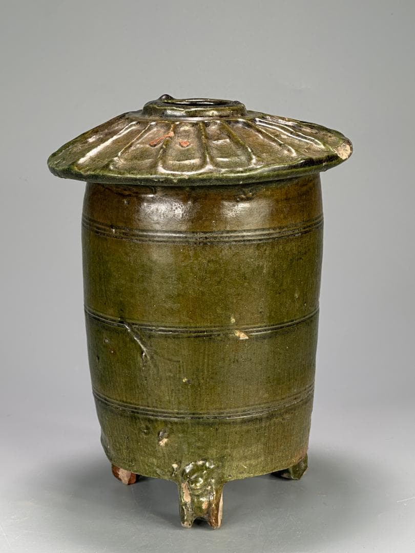 中国古代美術　東漢　漢時代　緑釉陶倉　穀倉形器　三足　出土古陶　唐物　古物保証 中国古代美術 東漢 漢時代 緑釉陶倉 穀倉形器 三足 出土古