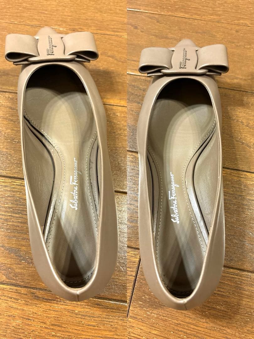 フェラガモ VIVA ナッパカーフ キャラウェイ リボンパンプス71/2