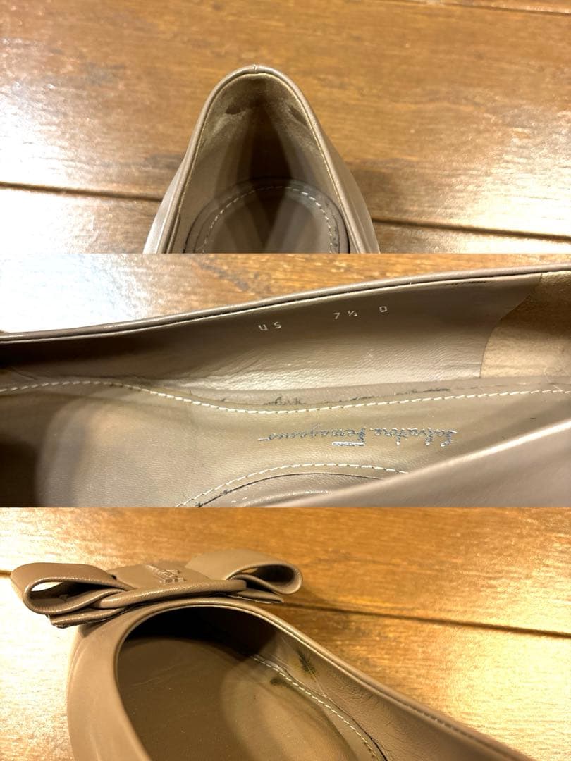 フェラガモ VIVA ナッパカーフ キャラウェイ リボンパンプス71/2