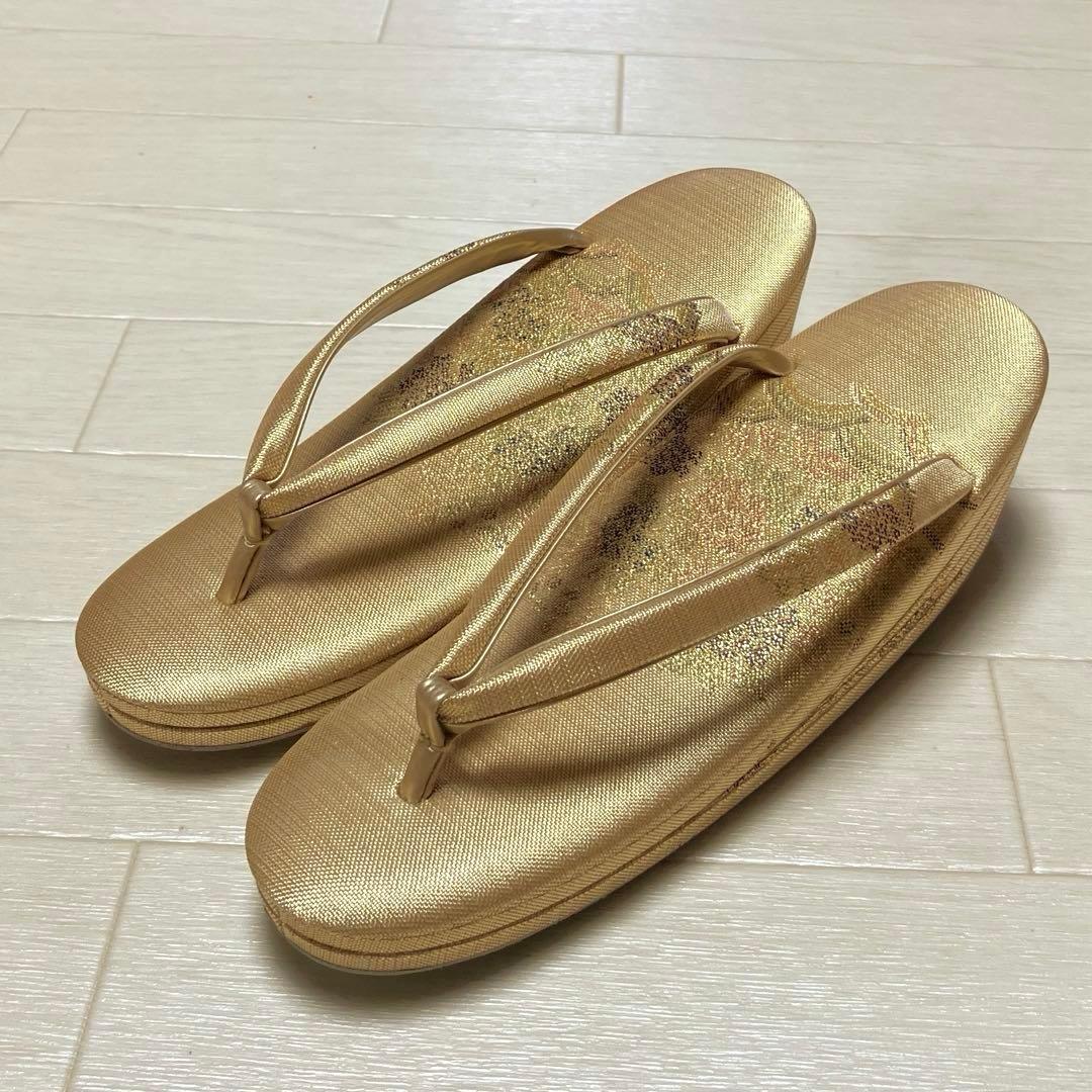 《美品》東京芝山　佐賀錦　草履バッグセット　ゴールド