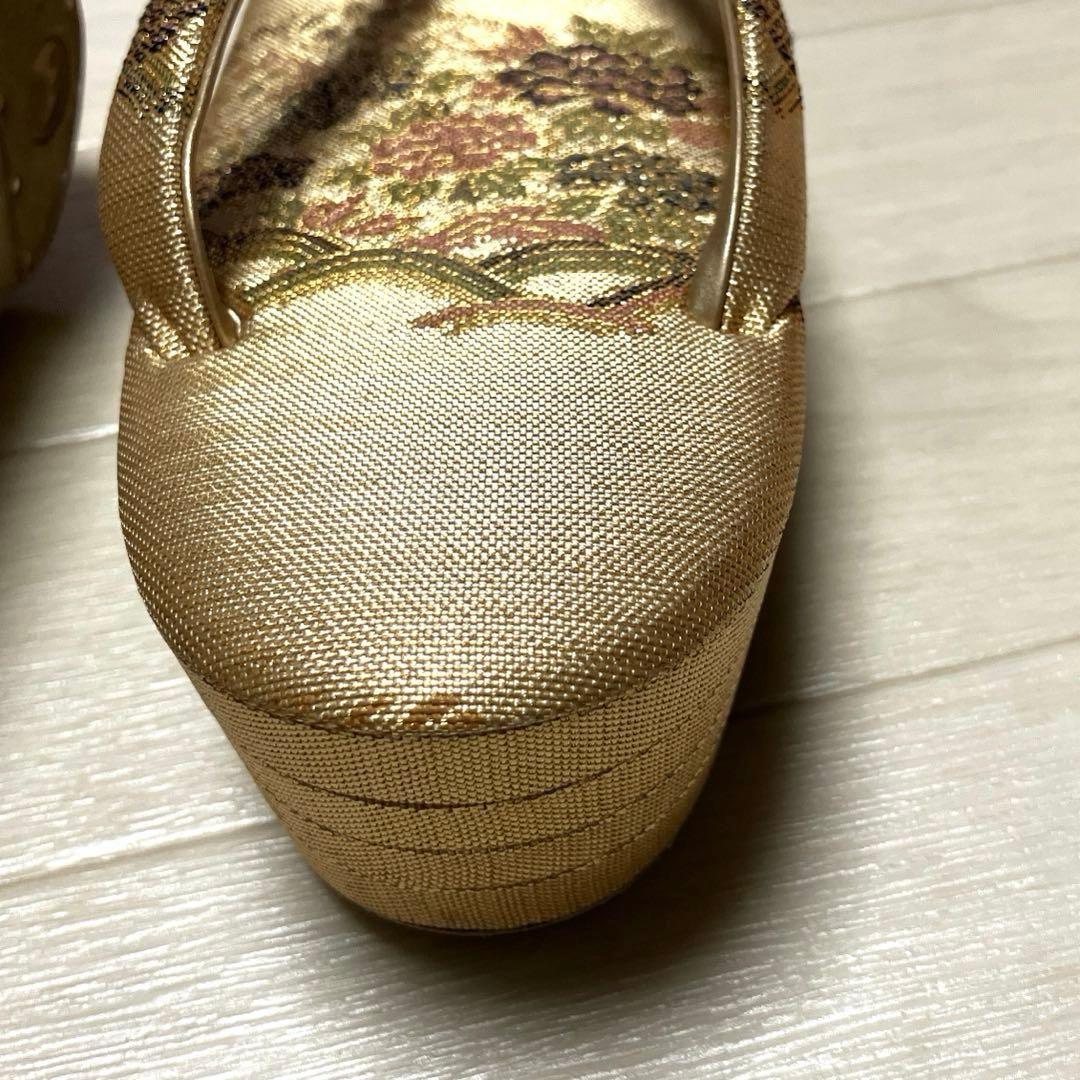 《美品》東京芝山　佐賀錦　草履バッグセット　ゴールド