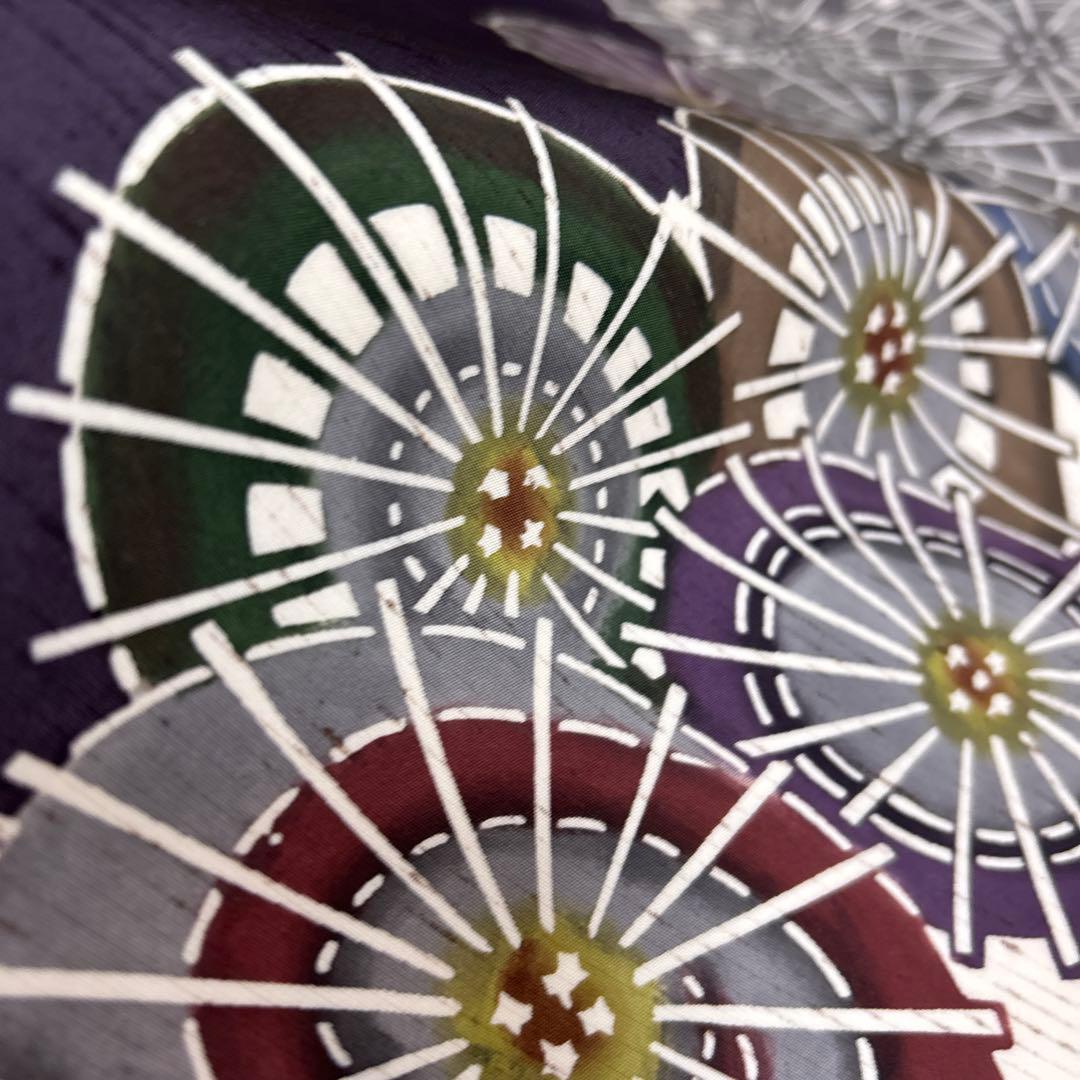 正絹　紬　袋帯《型染め　和傘》