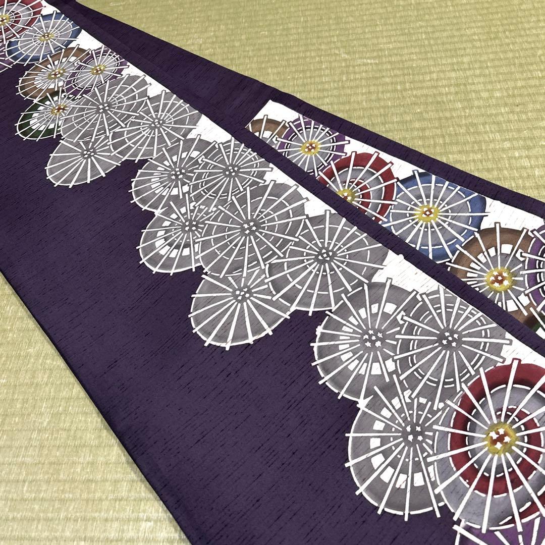 正絹　紬　袋帯《型染め　和傘》