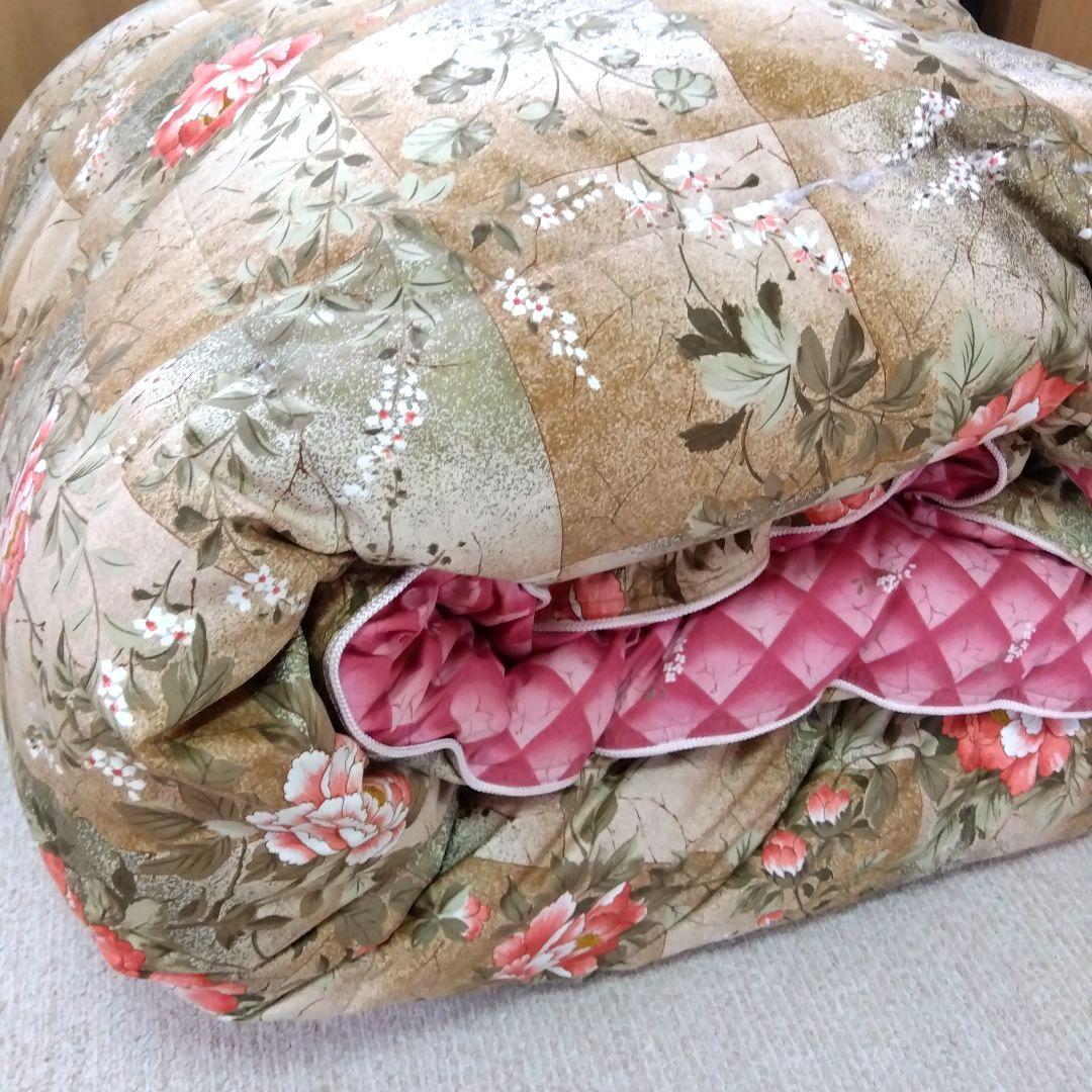 羽毛掛け布団 シングル 花柄 ピンク系 日本製 ダウン70% 1.3kg