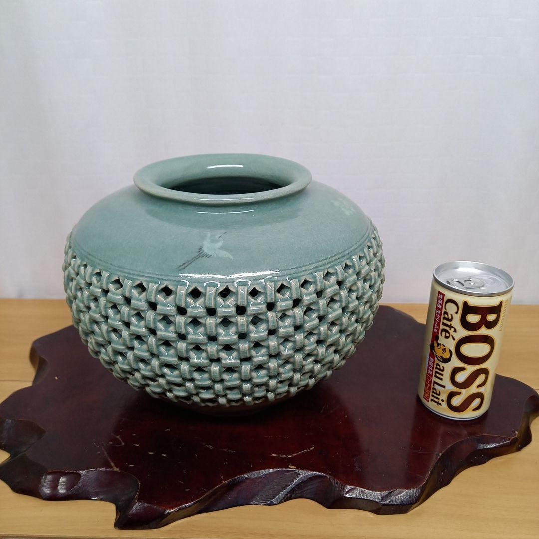 新安窯 峰鶴 李太宇作 高麗青磁 透かし網目 花瓶 花器 小 - メルカリ