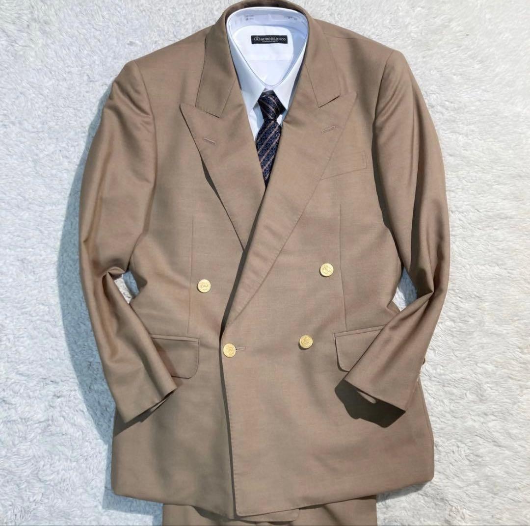 極美品】 バーバリー スーツ ダブル ベージュ 金ボタン 背抜き A4 S