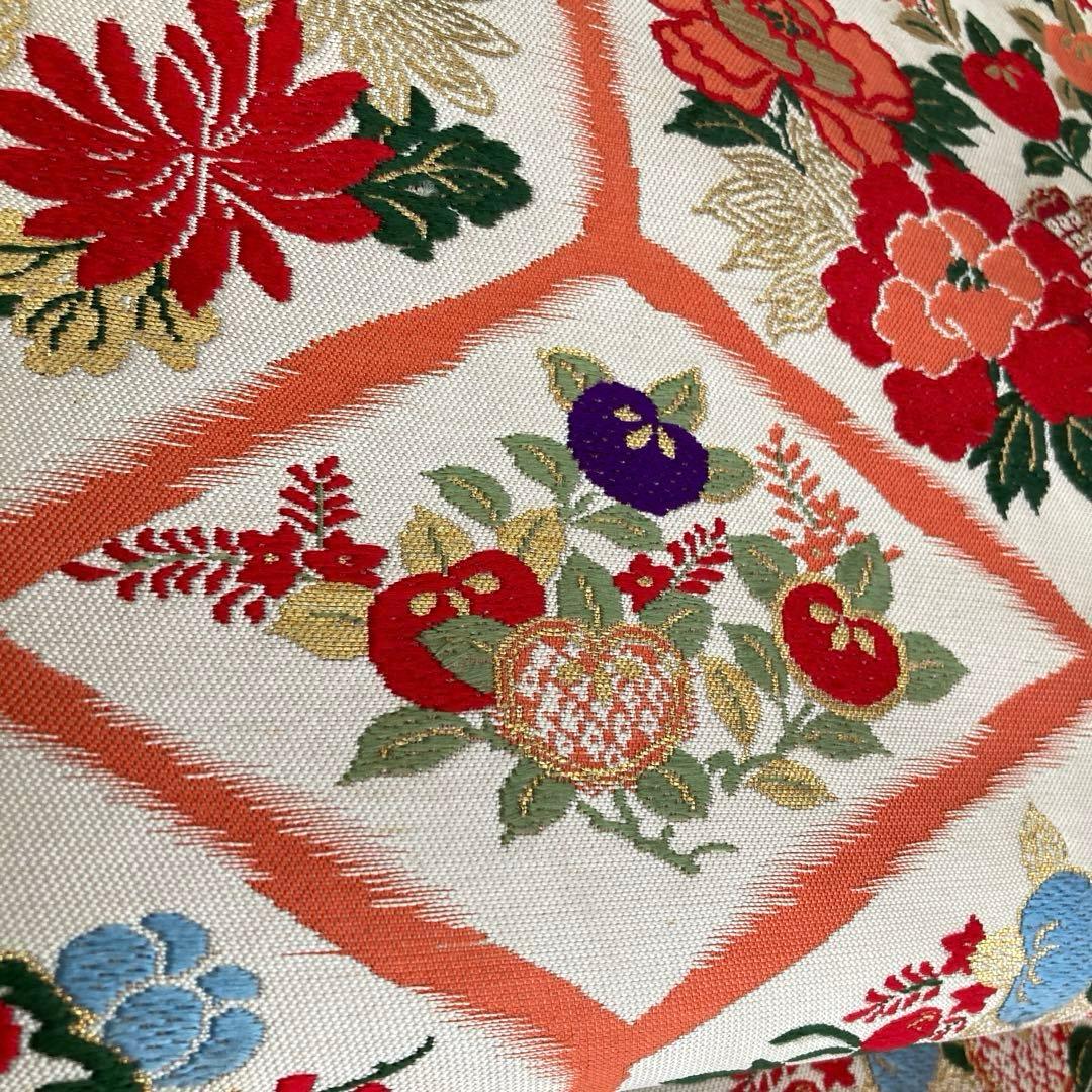 アンティーク名古屋帯 織り出し花模様 アイボリー 正絹 大正ロマンNo.28