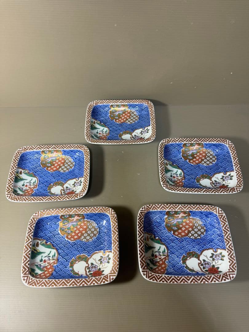 2367 林九郎窯 古伊万里風 青海波地紋雪輪 銘々皿５枚組 波佐見焼　未使用 林九郎窯 古伊万里様式 藍青シリーズ 銀彩祥瑞 プレート24.5cm 波佐見