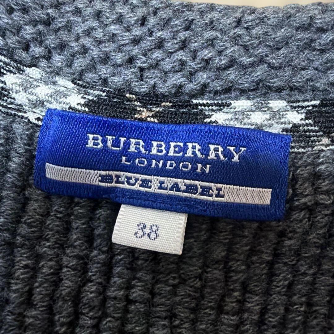 BURBERRY BLUE LABEL 半袖ニットワンピース ネイビー 38 - メルカリ