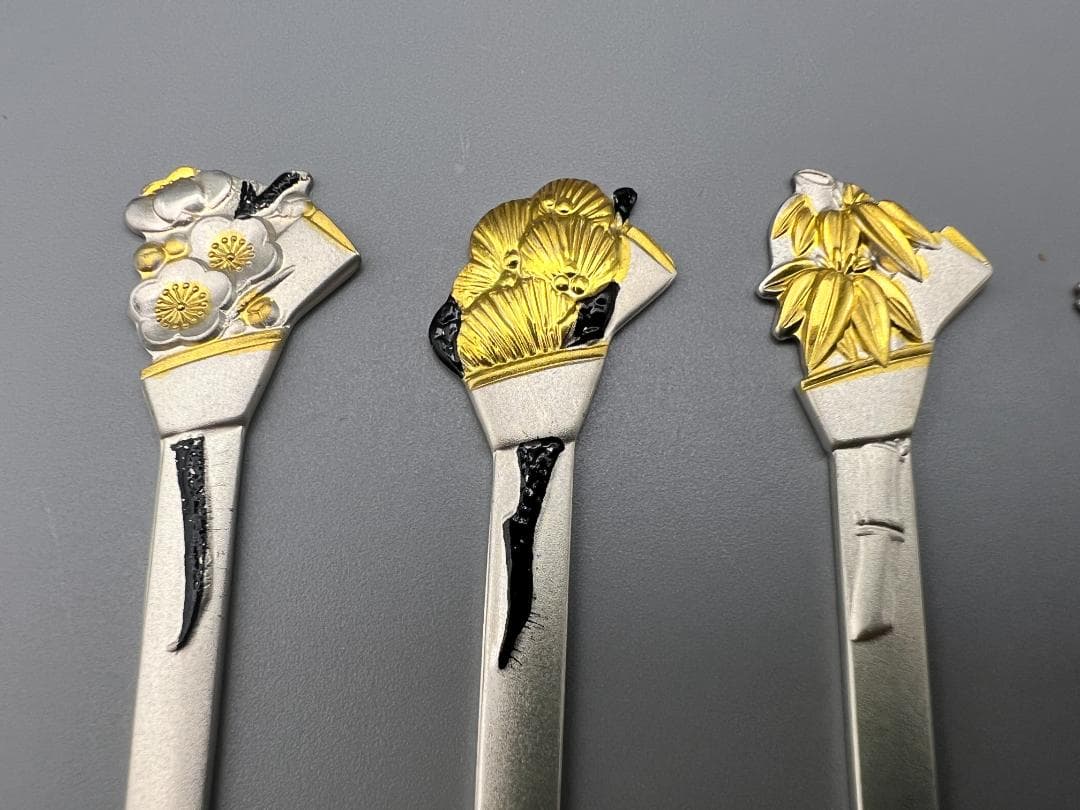 SILVER925 刻印 銀製 菓子楊枝 5本セット 鶴と亀 梅と竹 重量29g
