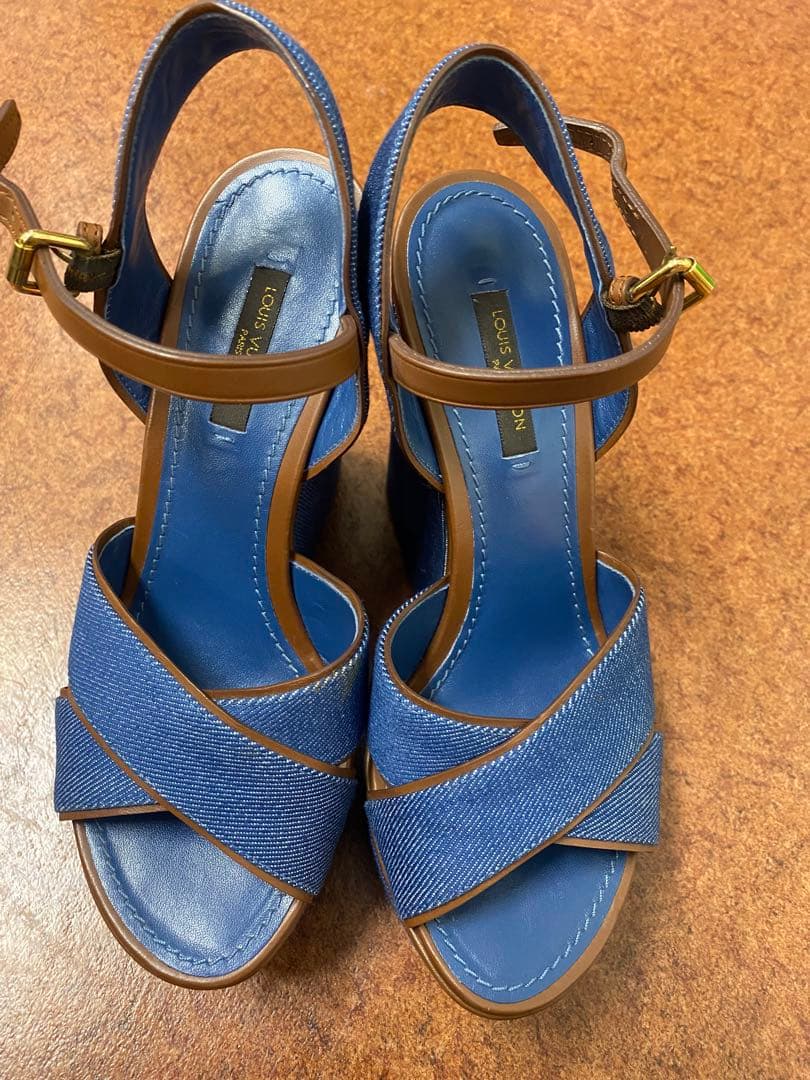 Anne　ルィヴィトン　サンダル　デニム35.5 安定感抜群で疲れない♪】ルイヴィトン サンダル デニム 厚底 (Louis