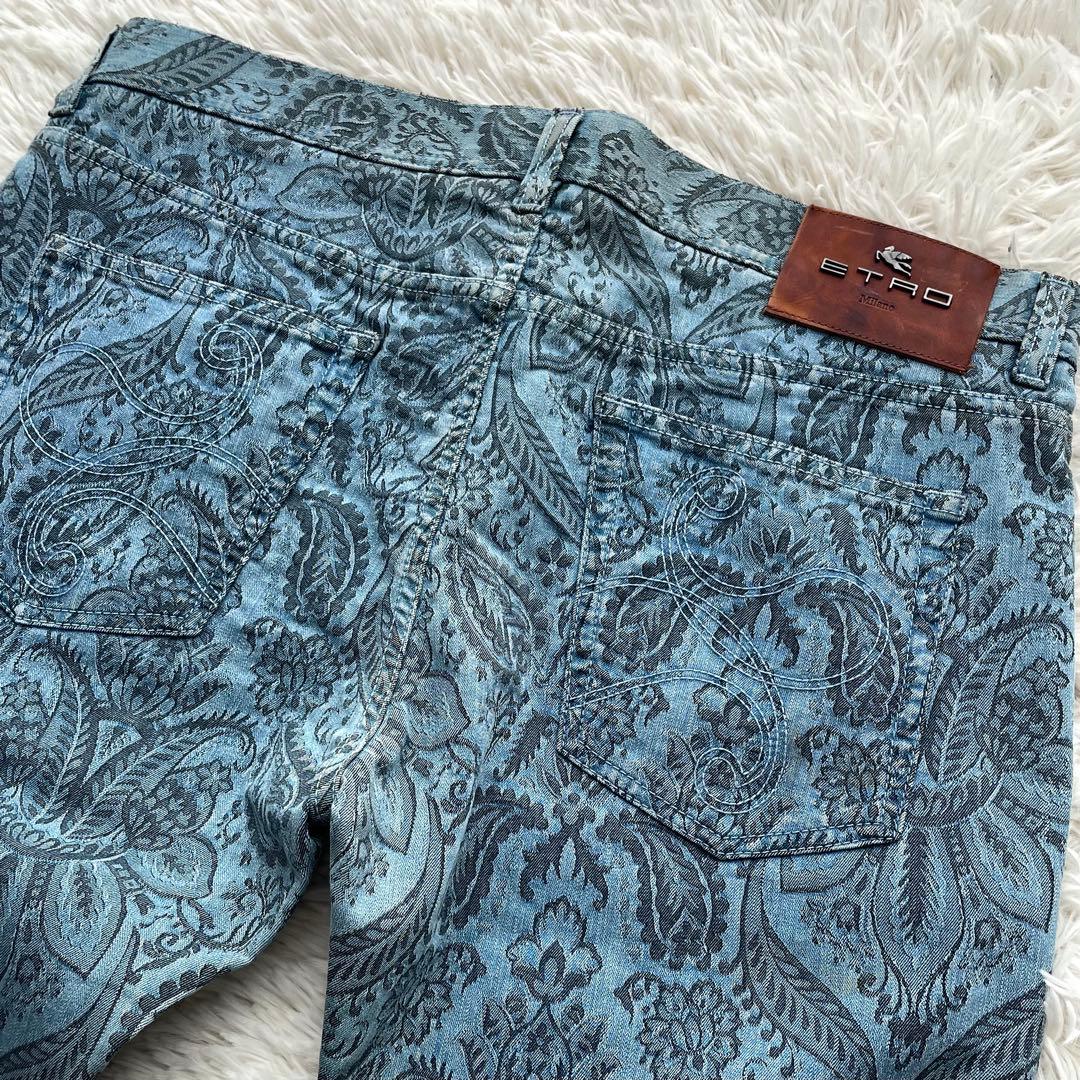 美品✨エトロ　デニムパンツ　ペイズリー柄　ペガサス　洗える　青　XL 美品✨エトロ デニムパンツ ペイズリー柄 ペガサス 洗える 青 XL
